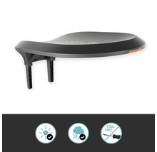 Gardena Dach für Mähroboter mit Sonnen- und Regensymbol sowie Symbol für werkzeugfreie Montage