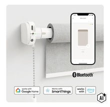 Smarter Rollomotor zur Nachrüstung für Kettenzugrollos, steuerbar per Smartphone App, kompatibel mit Google Home, Samsung SmartThings und Alexa. (Image AI modified or generated)