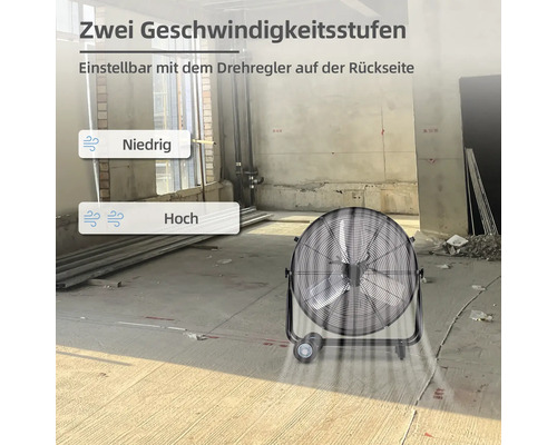 Bodenventilator mit zwei Geschwindigkeitsstufen im Raum