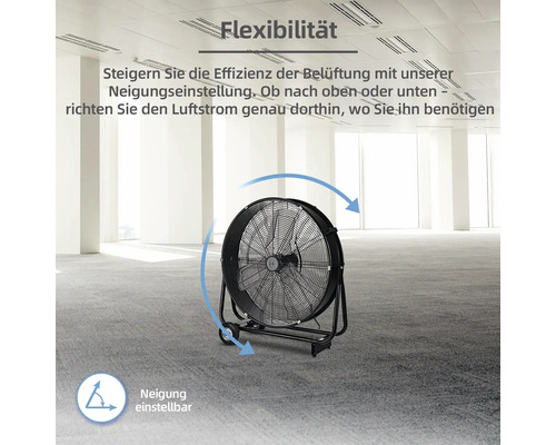 Neigungsverstellbarer Ventilator in einem Raum zur effizienten Belüftung