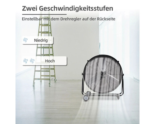 Bodenventilator mit zwei Geschwindigkeitsstufen und Leiter