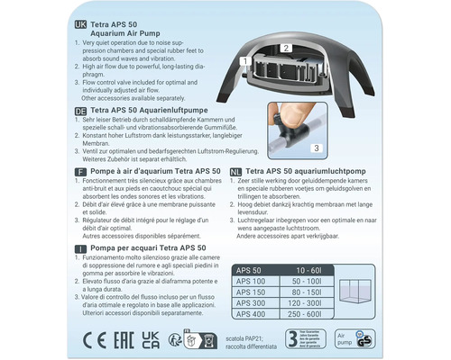 Tetra APS 50 Aquarienluftpumpe mit Schallschutzkammern und Luftstromregulierung