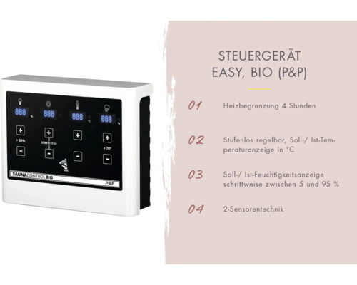Saunasteuergerät Easy Bio mit Temperatur- und Feuchtigkeitsanzeige