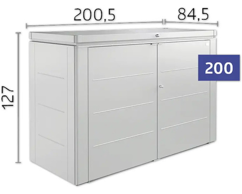 Metall Gerätehaus mit Schiebetüren und Maßangaben