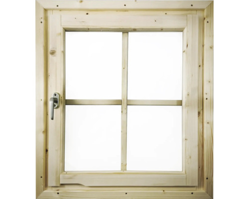 Holzfenster mit vier Glasflächen und Griff