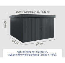 Abbildung einer Gartenbox mit den Maßen 310 x 310 x 200 cm