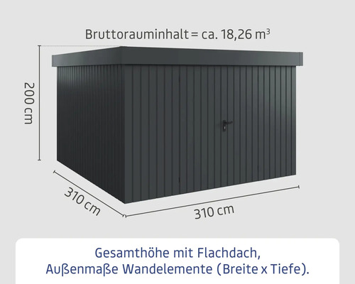 Abbildung einer Gartenbox mit den Maßen 310 x 310 x 200 cm