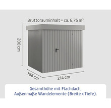 Abmessungen und Bruttorauminhalt eines Gerätehauses mit Flachdach
