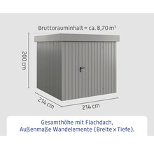 Abmessungen eines Geräteschuppens mit Flachdach
