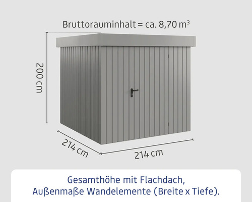 Abmessungen eines Geräteschuppens mit Flachdach