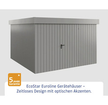 Graues EcoStar Euroline Gerätehaus mit Tür und fünf Jahren Garantie