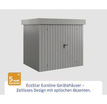 Graues Gerätehaus mit Tür und Griff