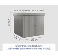 Gartenschrank mit Flachdach, Abmessungen 214 x 214 x 200 cm
