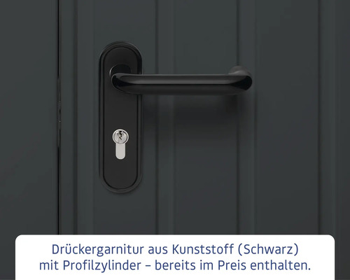 Schwarze Türklinkengarnitur aus Kunststoff mit Profilzylinder