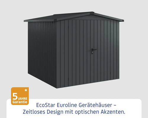 Gerätehaus aus Metall mit Tür und Dach