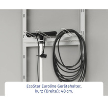 EcoStar Euroline Gerätehalter mit Staubsauger und Kabelaufwicklung an einer Regalschiene
