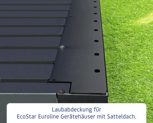 Laubabdeckung für EcoStar Euroline Gerätehäuser mit Satteldach.