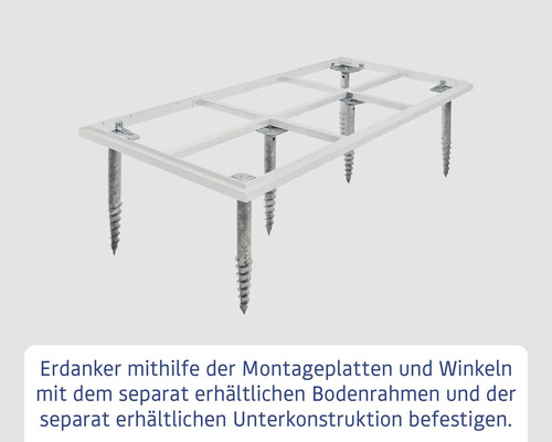 Erdanker mit Montageplatten und Winkeln zur Befestigung am Bodenrahmen und der Unterkonstruktion