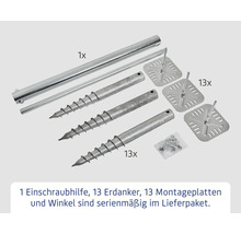Set mit Einschraubhilfe, Erdankern, Montageplatten und Winkeln
