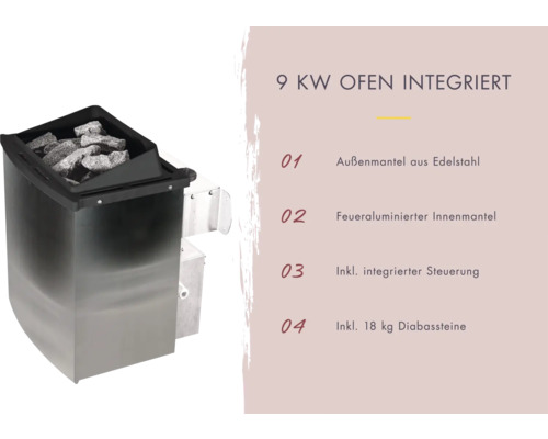 Saunaofen mit 9 Kilowatt Leistung und Diabassteinen