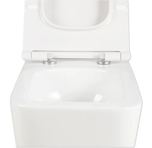 Weißes wandhängendes Tiefspül-WC mit offenem Spülrand und WC-Sitz