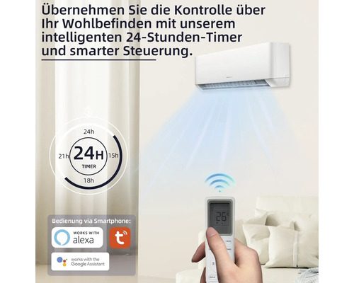 Klimaanlage mit 24-Stunden-Timer und Steuerung per Smartphone, kompatibel mit Alexa und Google Assistant