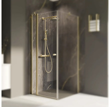 Duschkabine mit Duscharmatur und Handtuchhalter im Badezimmer