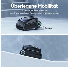 Schwarzer Poolreinigungsroboter, der Hindernisse überwindet