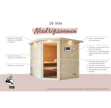Niedrigsauna aus Holz mit Glastür und LED-Spots