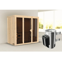 Sauna mit Glastür und Saunaofen