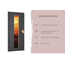Saunatür mit Glasausschnitt, Türrahmen aus Massivholz