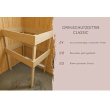 Ofenschutzgitter Classic aus nordischer Fichte im Saunabereich