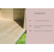 Holzboden aus Massivholz mit imprägnierten Bodenbalken und Nut- und Federbrettern.