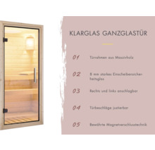 Glastür mit massivem Holzrahmen für Sauna.