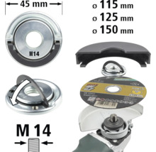 Wolfcraft Schnellspannmutter mit Durchmesserangaben und Anwendungsbeispiel