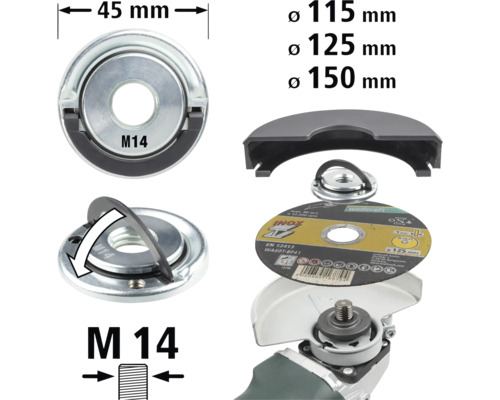 Wolfcraft Schnellspannmutter mit Durchmesserangaben und Anwendungsbeispiel