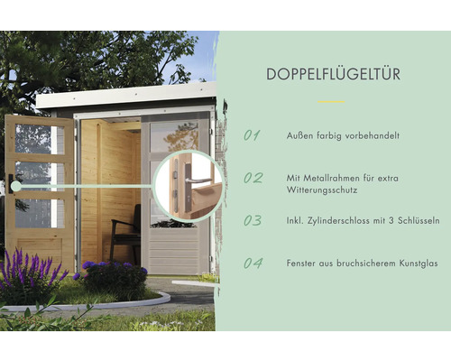 Doppelflügeltür mit Metallrahmen und bruchsicherem Kunstglas