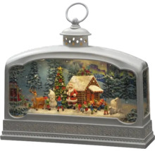 Dekorative Schneekugel Laterne mit Weihnachtsmotiv, inklusive Weihnachtsmann, Tannenbaum und Hütte