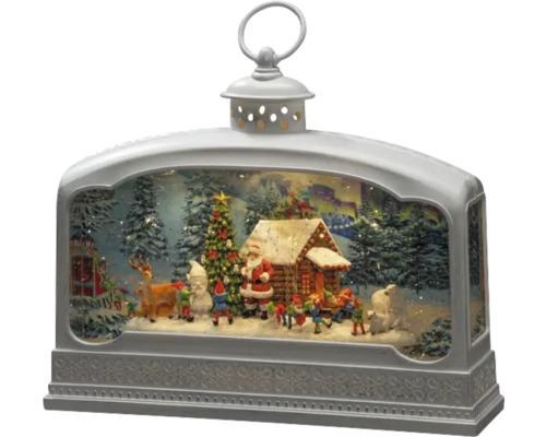 Dekorative Schneekugel Laterne mit Weihnachtsmotiv, inklusive Weihnachtsmann, Tannenbaum und Hütte