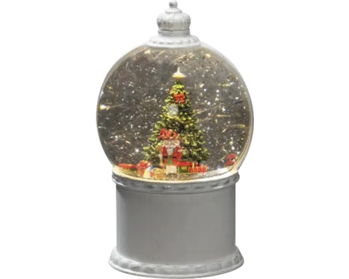 Schneekugel mit Weihnachtsbaum und Geschenken