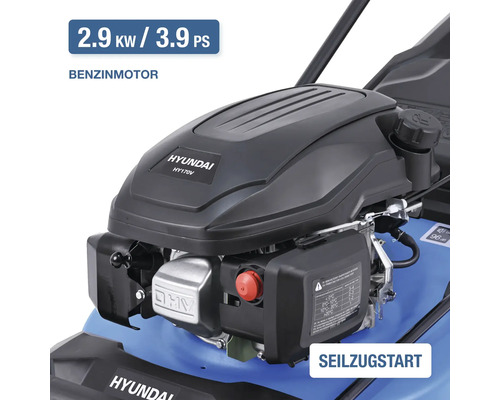 Detailansicht des Hyundai Rasenmähers mit Benzinmotor
