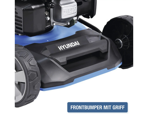 Detailansicht eines Rasenmähers mit Frontstoßstange und Griff von Hyundai