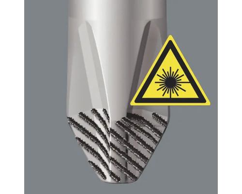 Detailansicht eines Bohrers mit Laserschutzzeichen