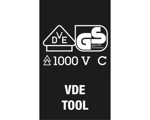 VDE Zeichen für Werkzeug, geprüft bis 1000 Volt Wechselstrom, mit GS Zeichen für geprüfte Sicherheit