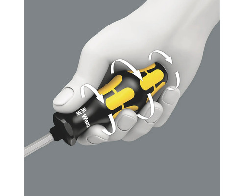 Hand hält Schraubendreher mit Drehbewegung
