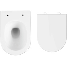 Wandtiefspülklosett-Set Form & Style Samar ohne Spülrand weiß glänzend mit WC-Sitz und Turbo-Flush-Technologie