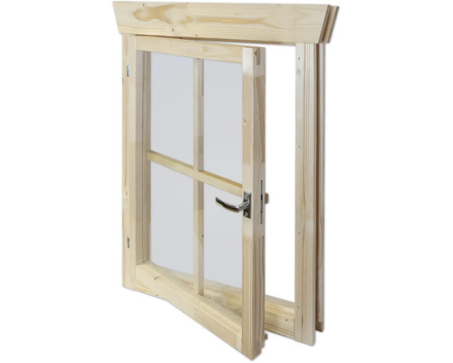 Offenes Holzfenster mit Griff