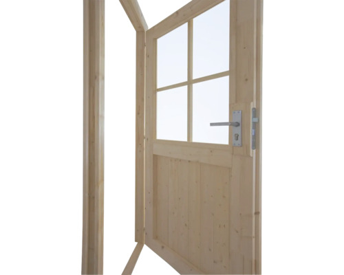 Holztür mit Glaseinsatz und Griff