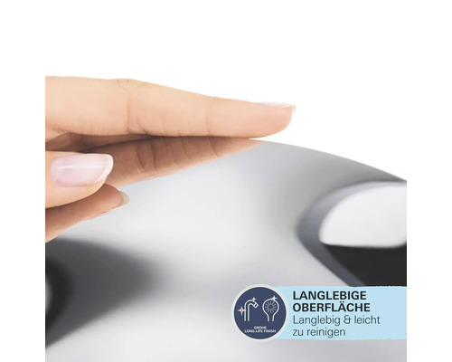Langlebige Oberfläche mit leichter Reinigungseigenschaft und Grohe Long-Life Finish Symbol