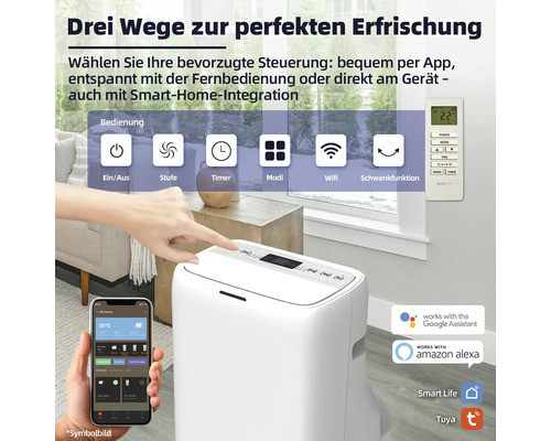 Mobile Klimaanlage mit App Steuerung, Fernbedienung und Smart Home Integration
